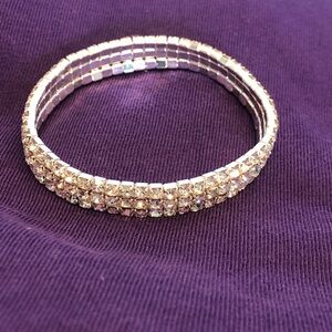 Silver Tone Crystal Stretch Bracelet - Women Jewelry
